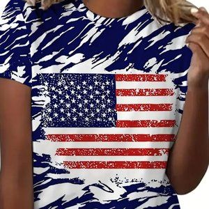 American Flag "Double Sided Logo" Ladies or Teen Girl T-Shirt, Short Sleeve XL